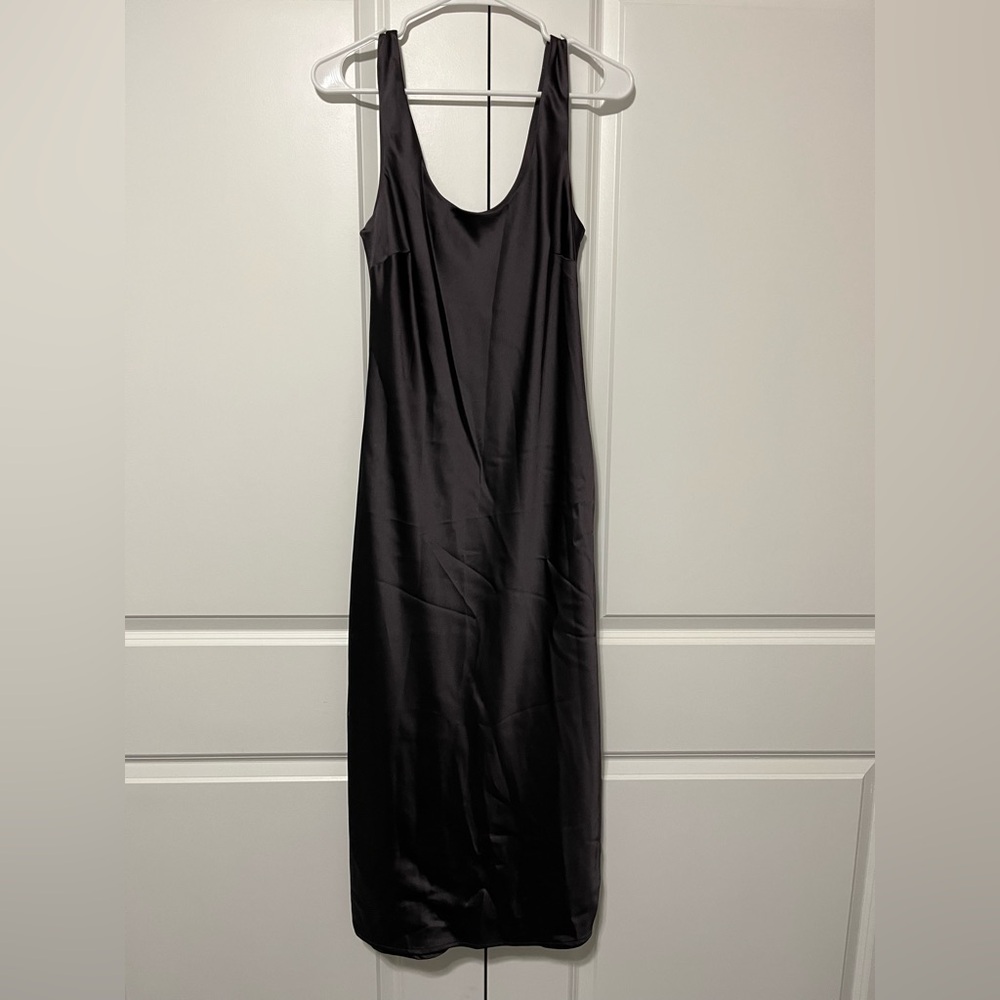 Future Collective Elegant Deep Brown Sheen Sleeveless Midi Dress